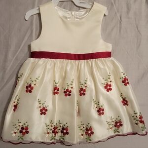 Elegant Cream and Red Floral Kids Dress